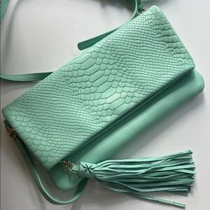 GIGI NEW YORK Elegant Mint Green Clutch CROSSBODY with Tassel